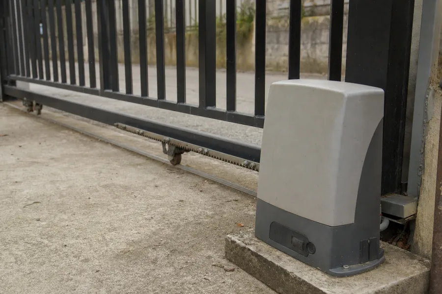 Driveway gate post, hinge and safety hardware in Bellevue, WA