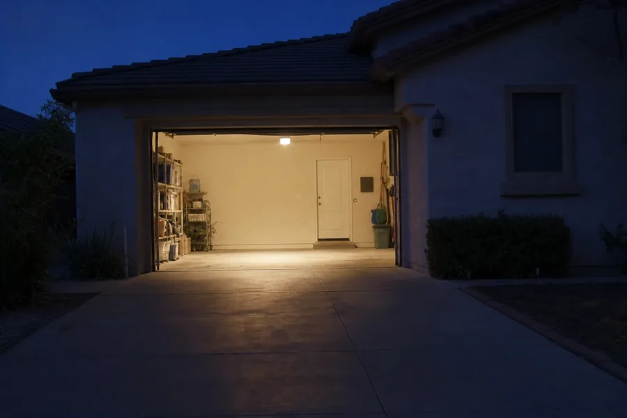 Carriage-style wood overlay garage door on a craftsman house